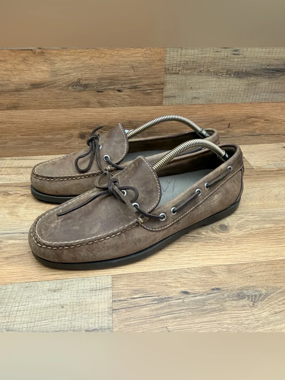 LL Bean Men Size 10D Signature Brown Boat Shoes Loafers Moccasins Leather